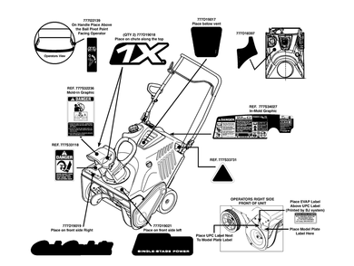Label Map Diagram and Parts List for 1X221HP (31AS2S5D710-31AS2S5D756)(2013) Cub Cadet Snow Blower